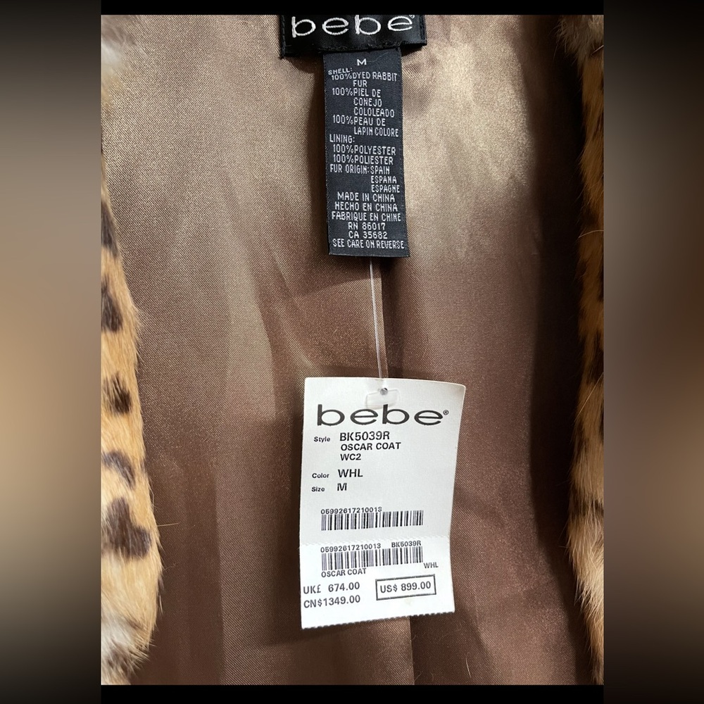 NEW BEBE REAL Fur Leopard Print Coat - Picture 6 of 9